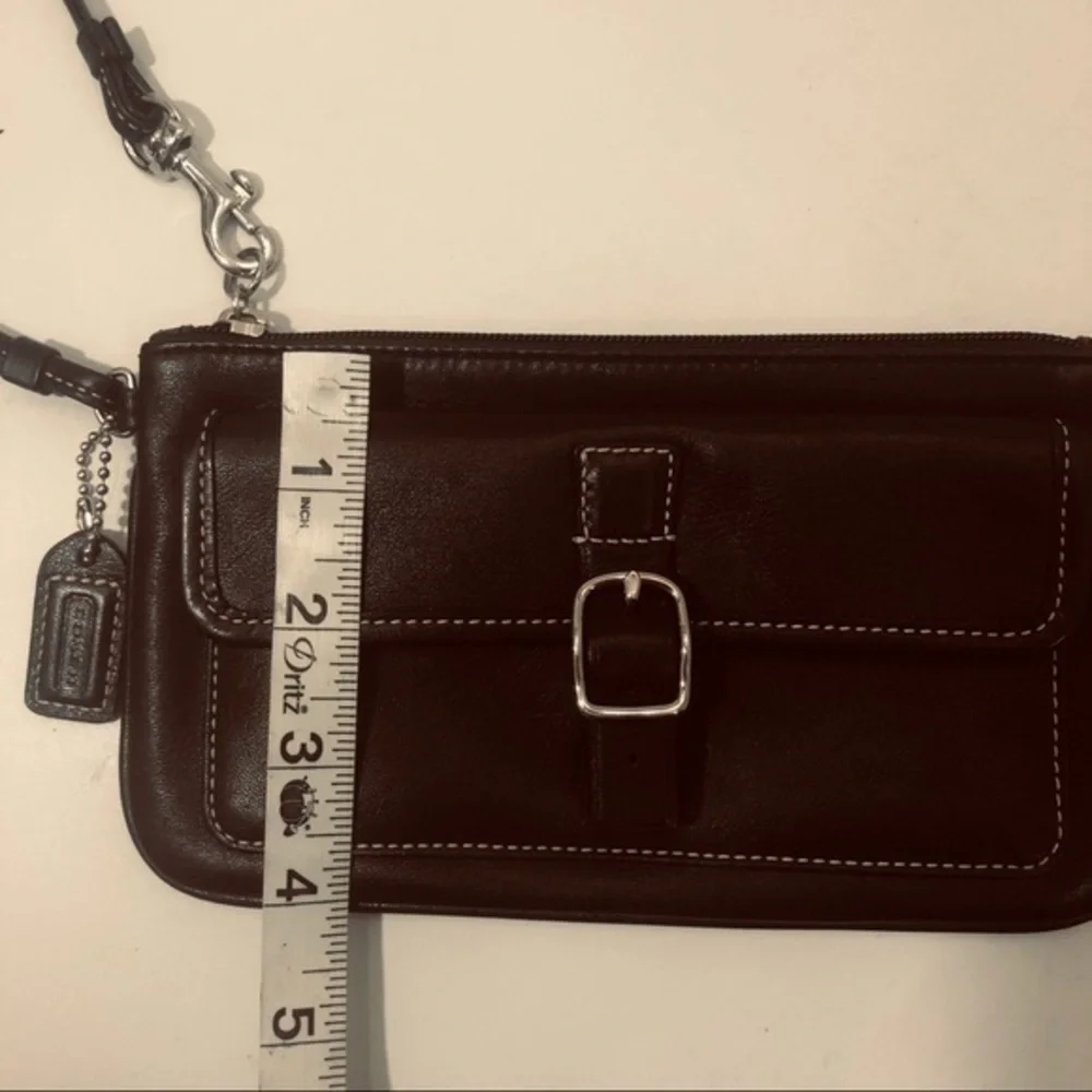 Coach black leather wristlet mini clutch bag